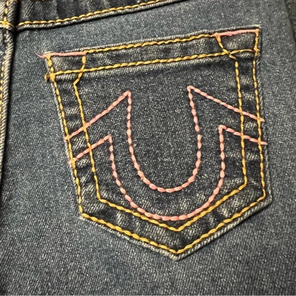 True Religion Girls Joey Flare Jeans high rise Pink Stitching Size 5 NWT